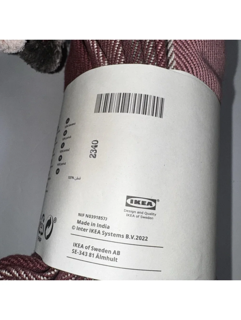 IKEA of Sweden LINDSVÄRMARE Throw Blanket Pink Gray Tassels Cotton 43”x67”
